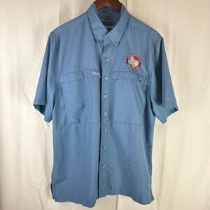 Game Guard Button Up Shirt Mens Large Blue Short Sleeve Saddle River Range Patch